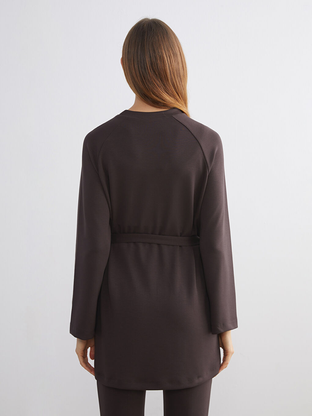 Kahverengi Beli Kuşaklı Kadın Sweatshirt Tunik-3