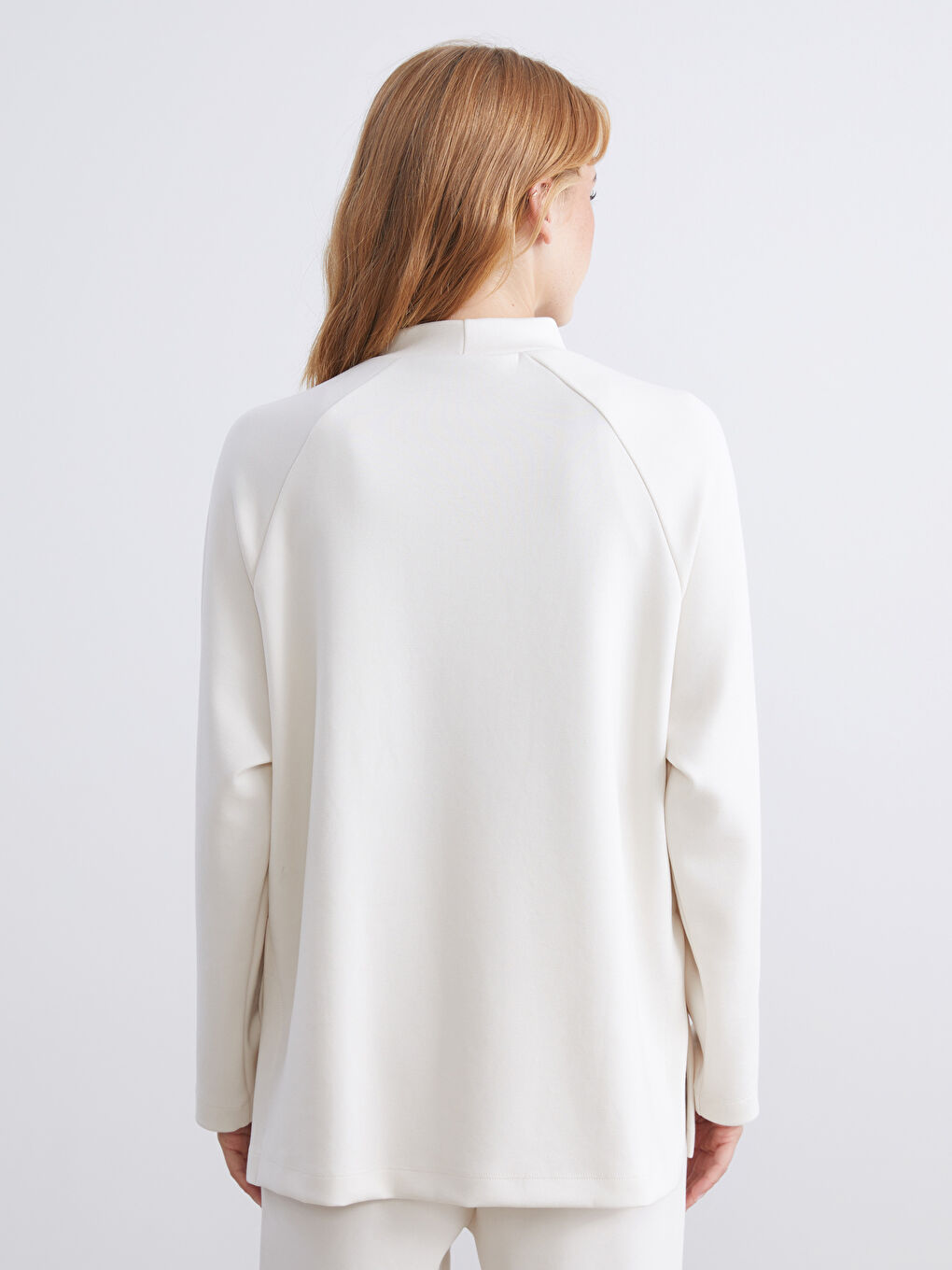 Bej Dik Yaka Oversize Kadın Sweatshirt Tunik-3