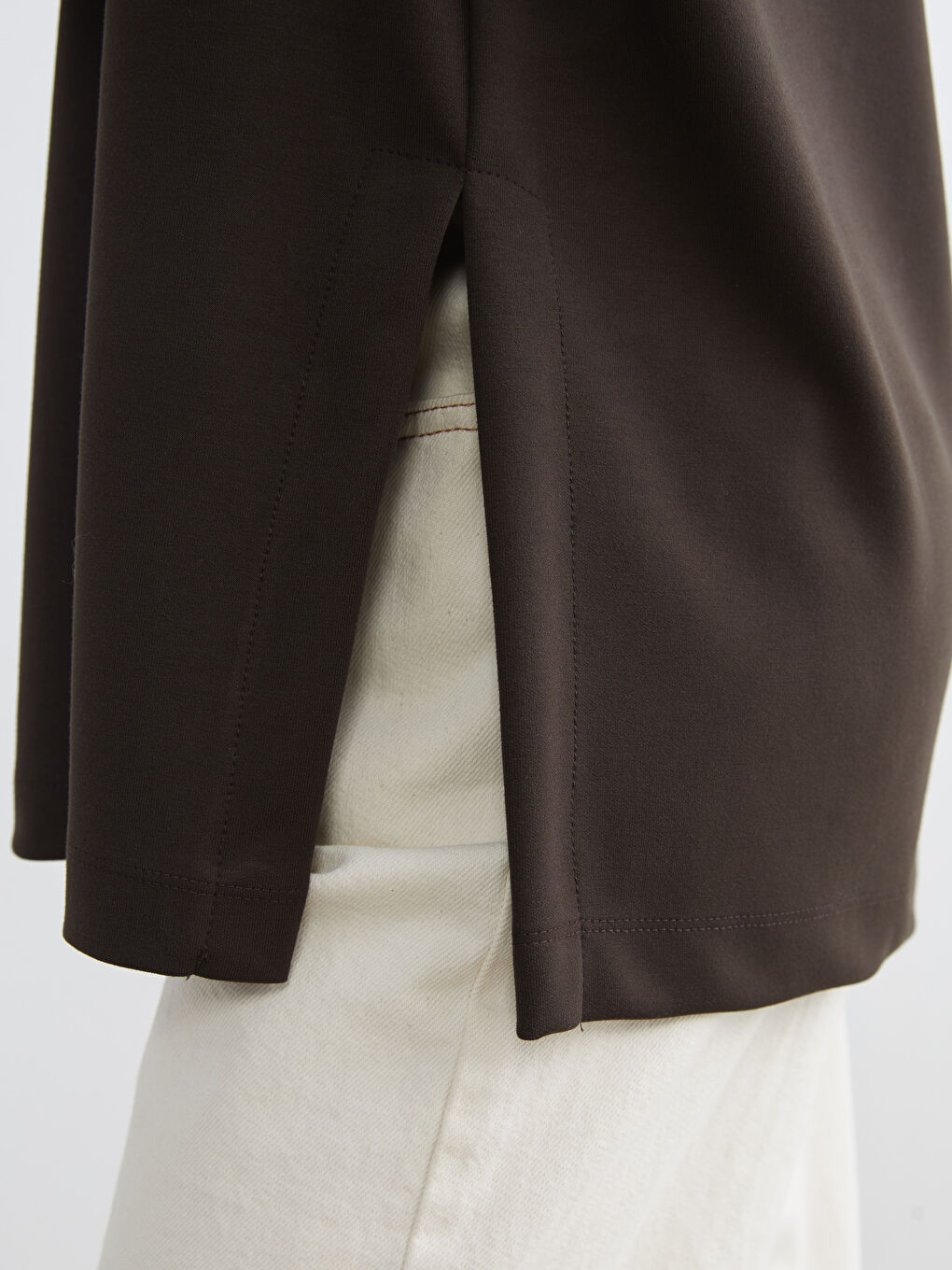 Kahverengi Dik Yaka Oversize Kadın Sweatshirt Tunik-2