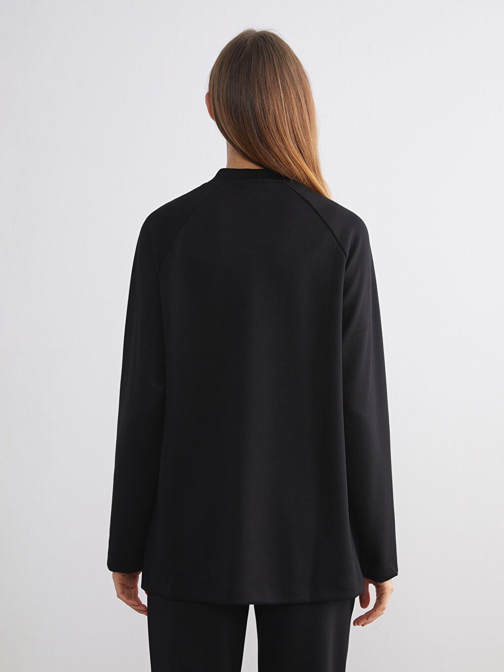 Siyah Dik Yaka Oversize Kadın Sweatshirt Tunik-4