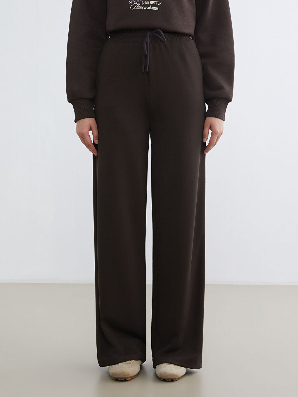 Kahverengi Beli Lastikli Kadın Eşofman Altı-1