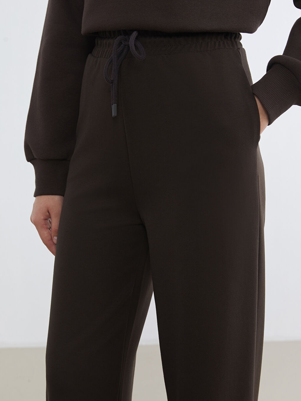 Kahverengi Beli Lastikli Kadın Eşofman Altı-2