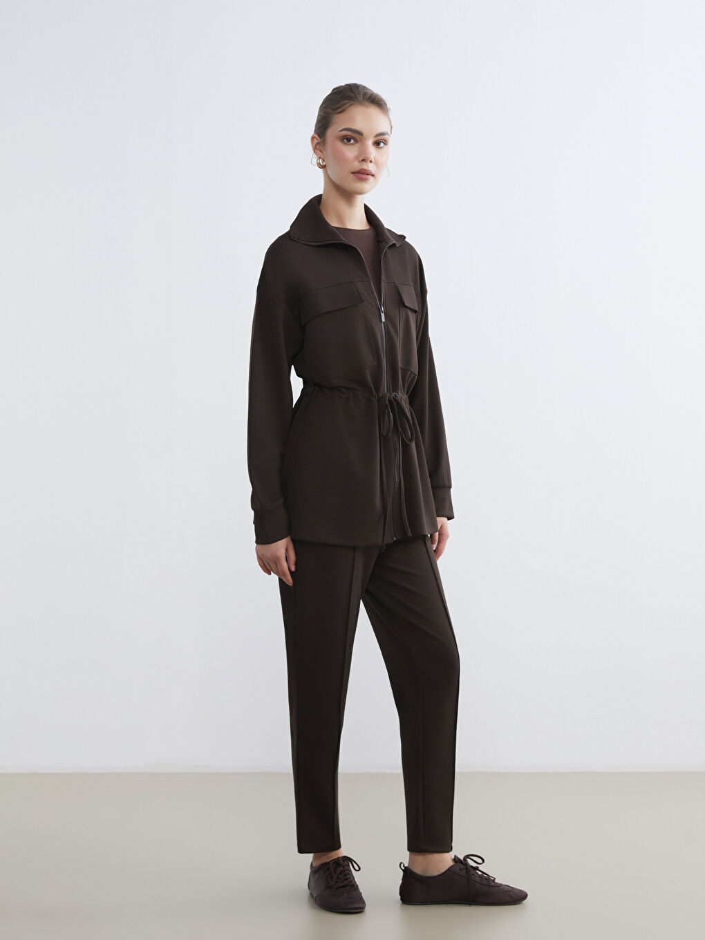 Kahverengi Beli Lastikli Kadın Eşofman Altı