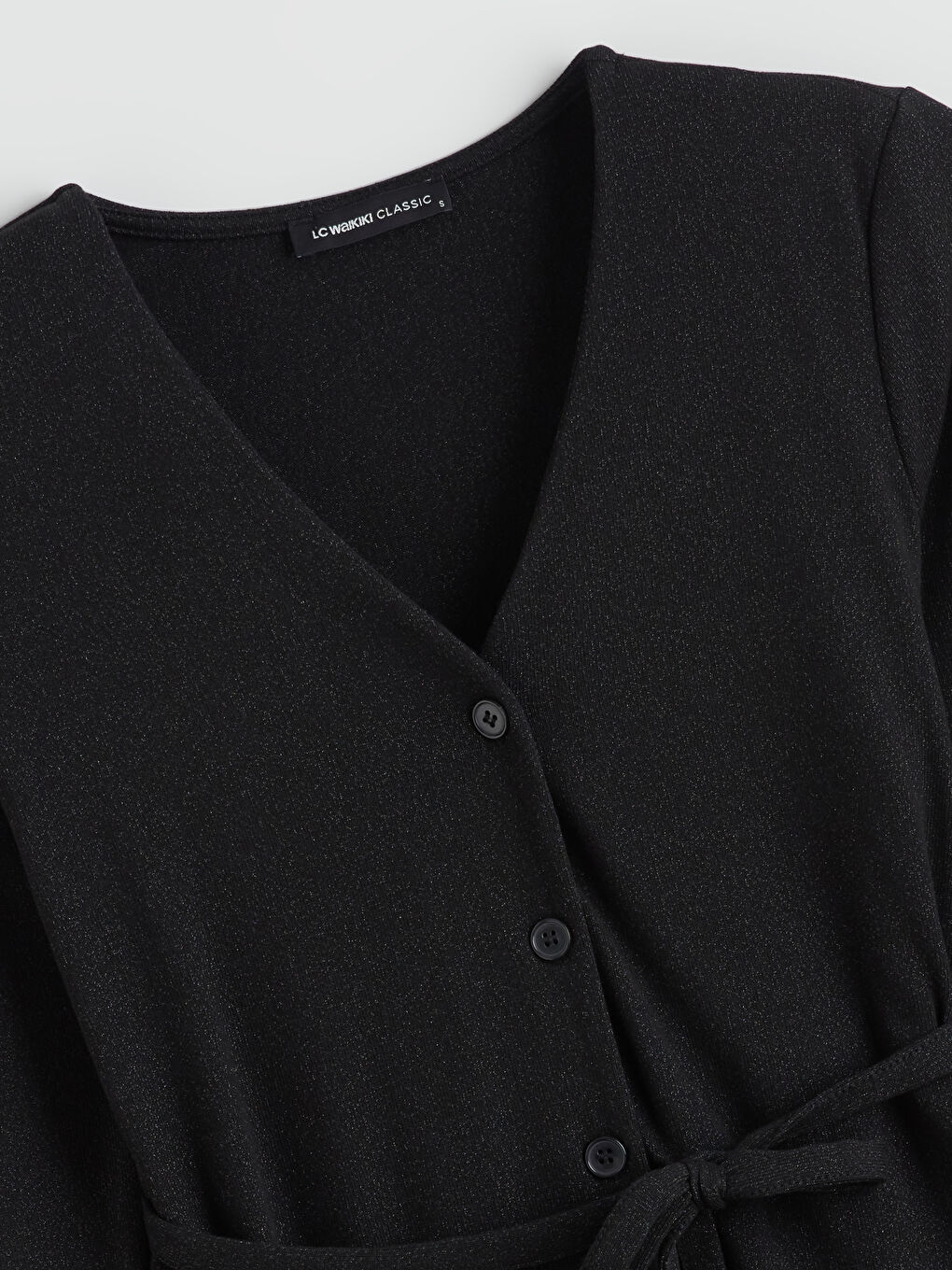 Siyah V Yaka Beli Kuşaklı Kadın Hırka-5