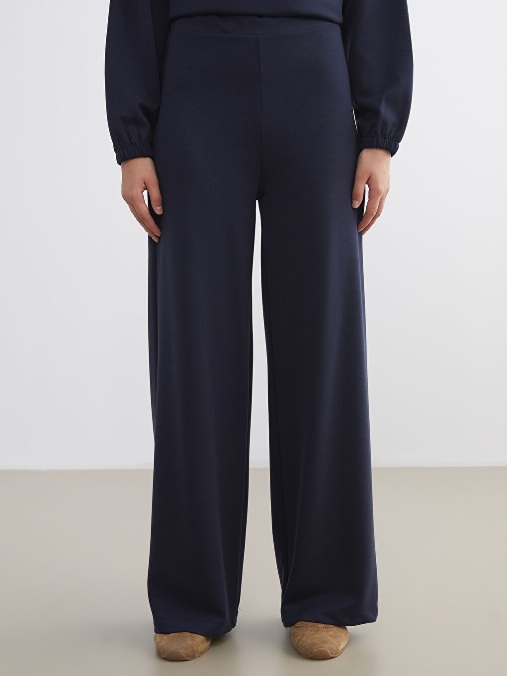 Lacivert Beli Lastikli Geniş Paça Kadın Eşofman Altı-1