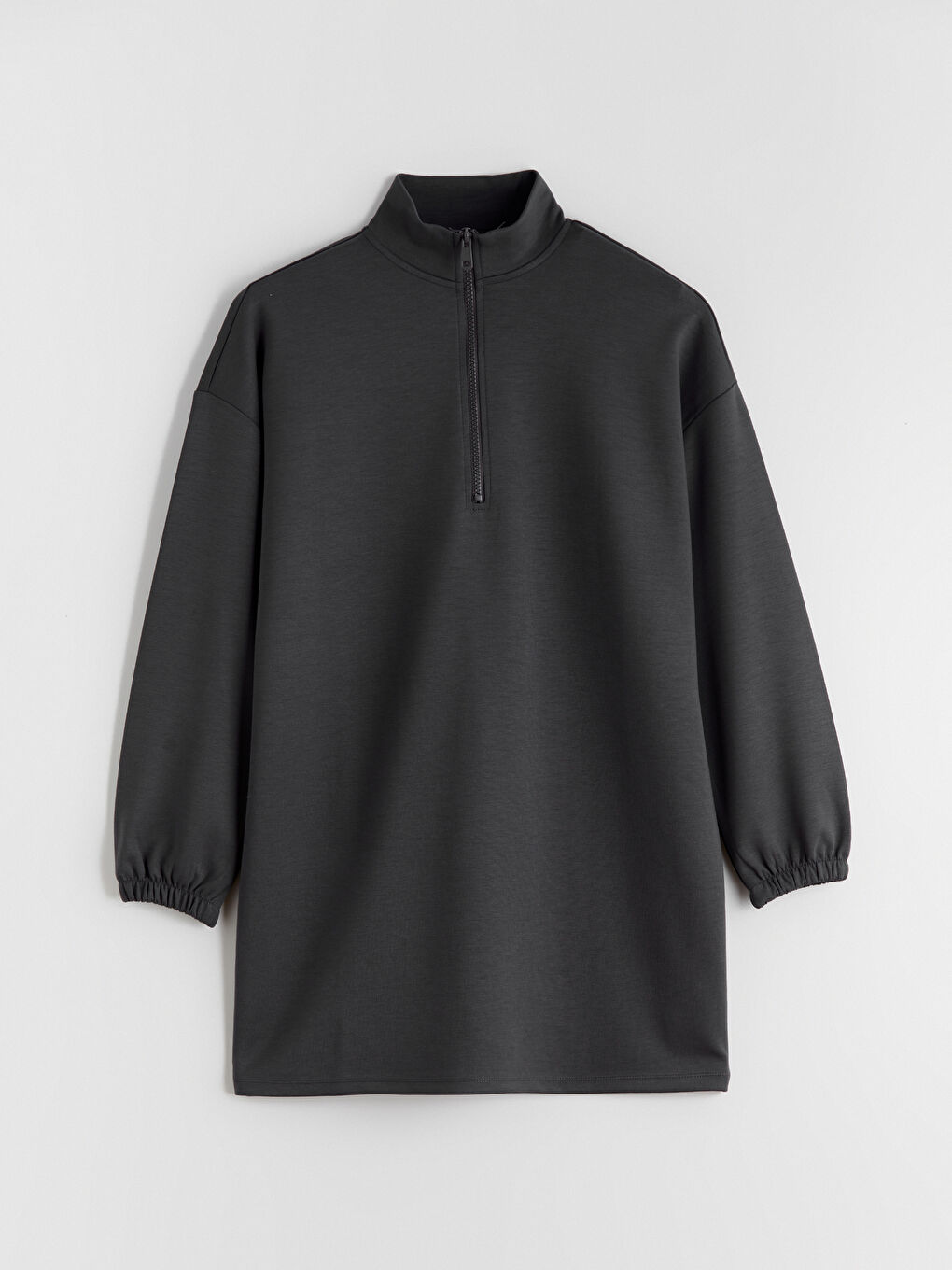 Antrasit Dik Yaka Oversize Kadın Sweatshirt Tunik-4