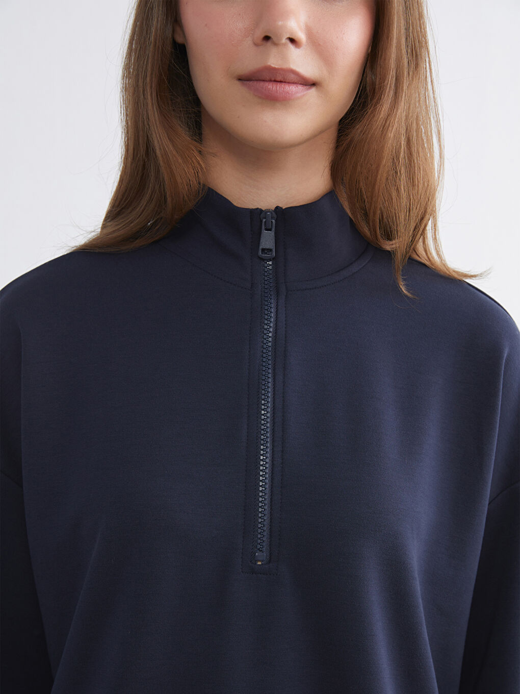 Lacivert Dik Yaka Oversize Kadın Sweatshirt Tunik-2