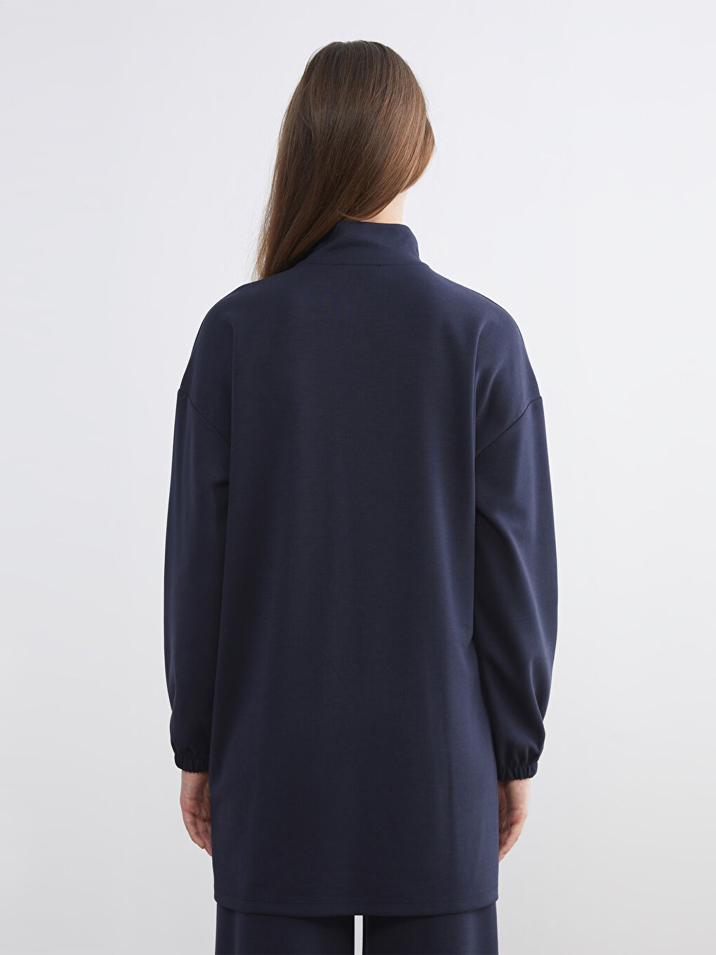 Lacivert Dik Yaka Oversize Kadın Sweatshirt Tunik-3