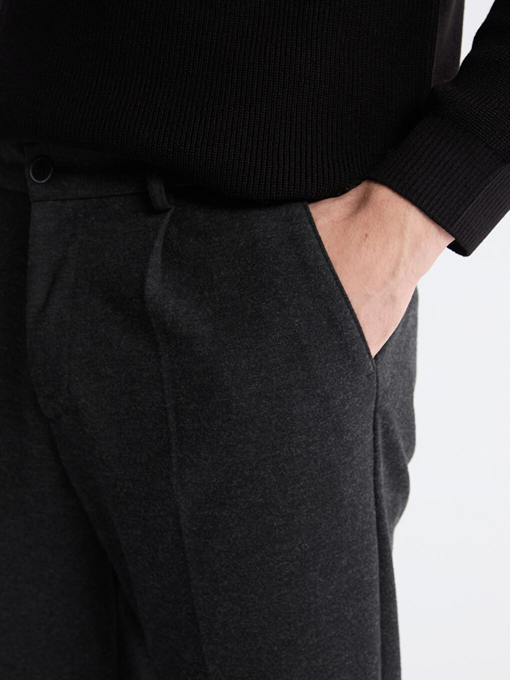 Siyah Standart Kalıp Gabardin Erkek Pantolon-2