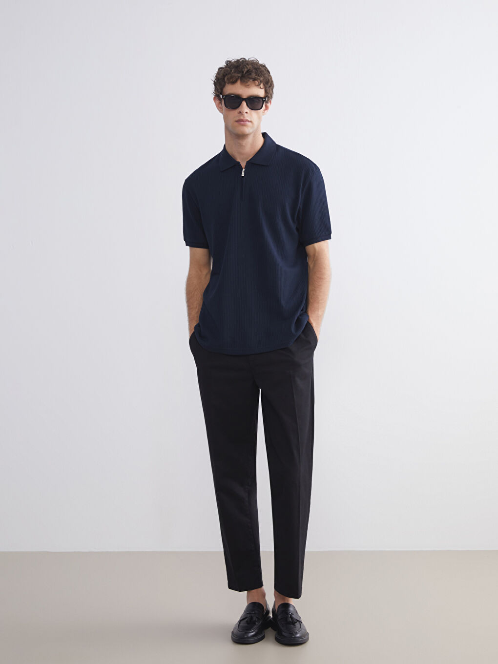 Lacivert Polo Yaka Erkek Tişört-1