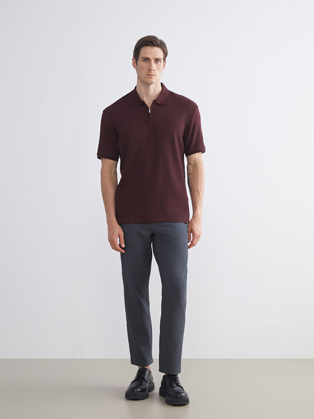 Bordo Polo Yaka Erkek Tişört-1