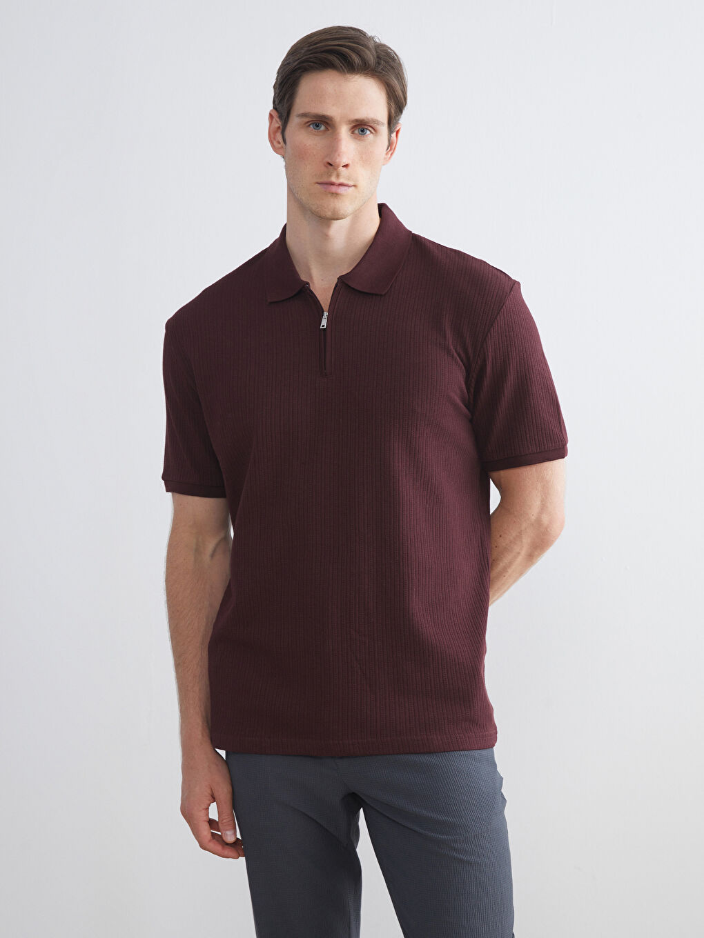 Bordo Polo Yaka Erkek Tişört-2