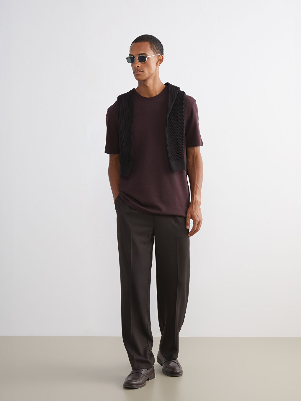 Mürdüm Bisiklet Yaka Erkek Tişört-1