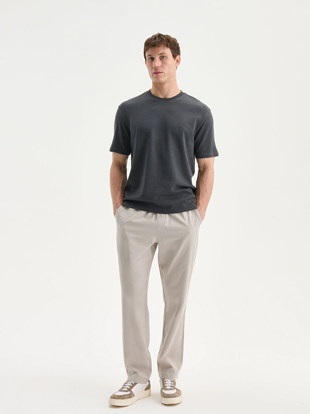 Antrasit Bisiklet Yaka Erkek Tişört-1