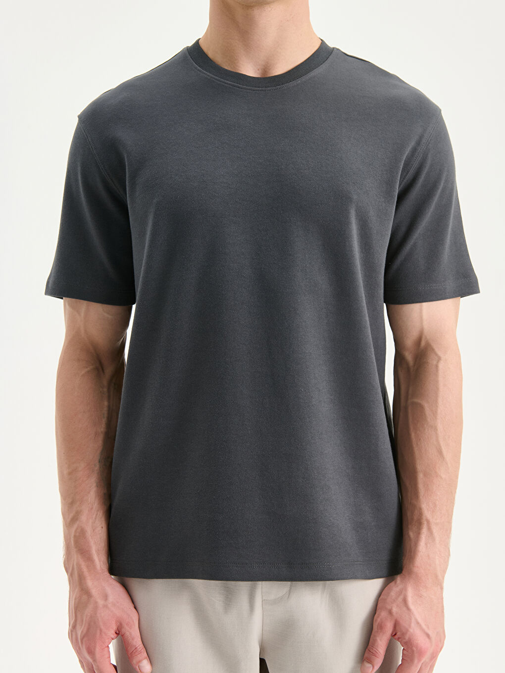 Antrasit Bisiklet Yaka Erkek Tişört-2