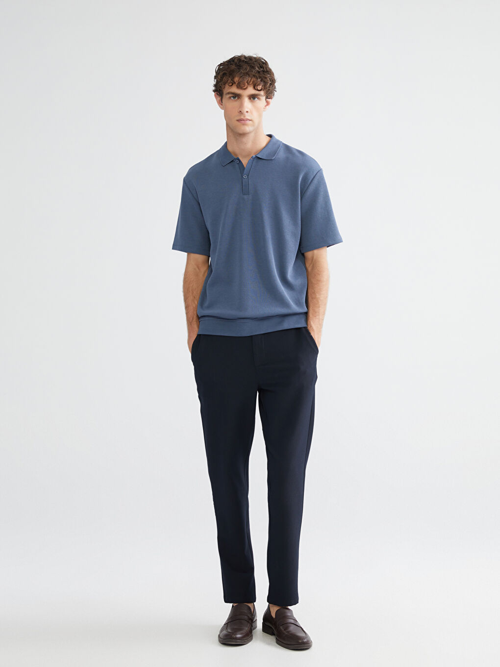 İndigo Polo Yaka Erkek Tişört-1