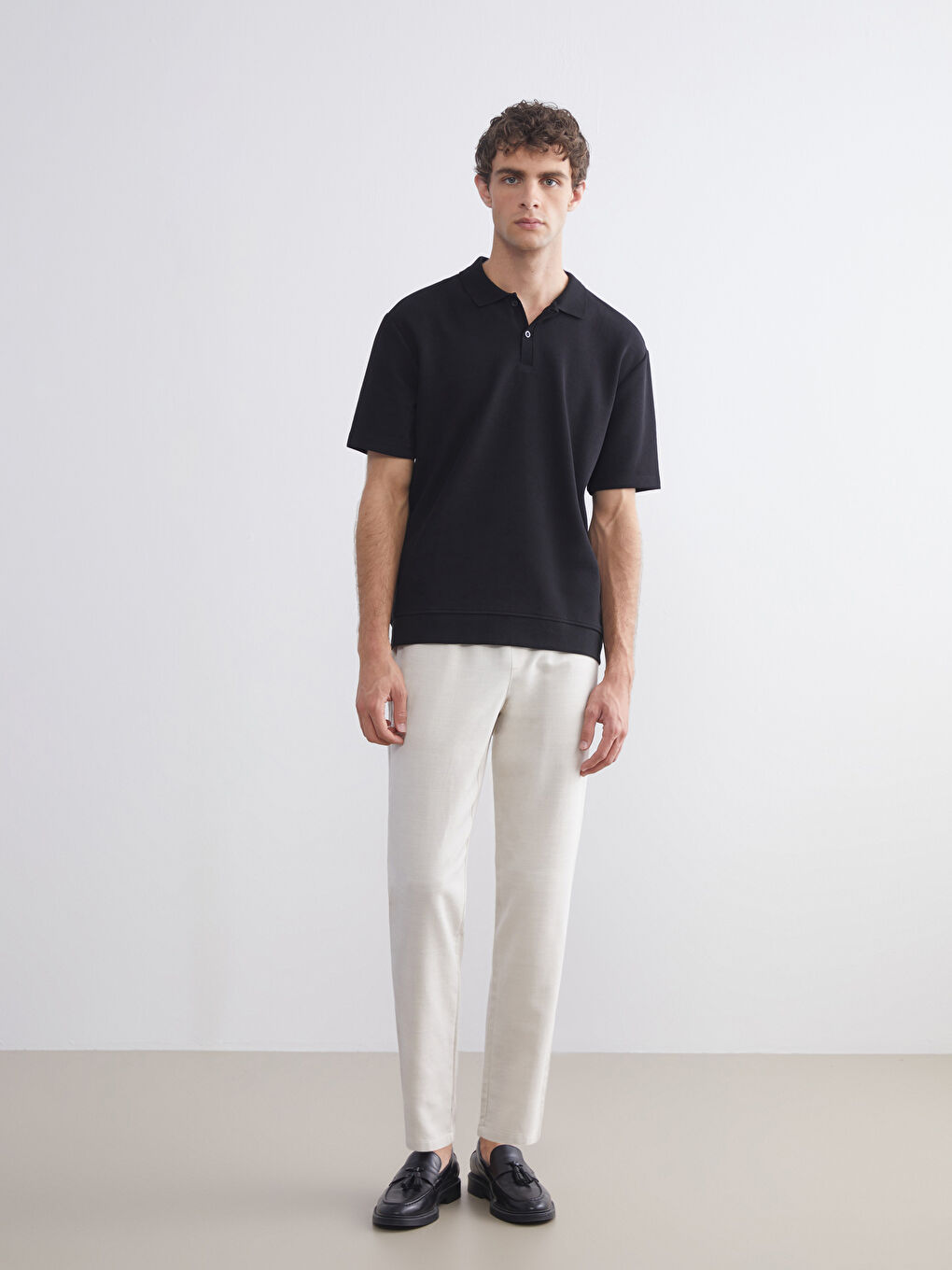 Siyah Polo Yaka Erkek Tişört-1