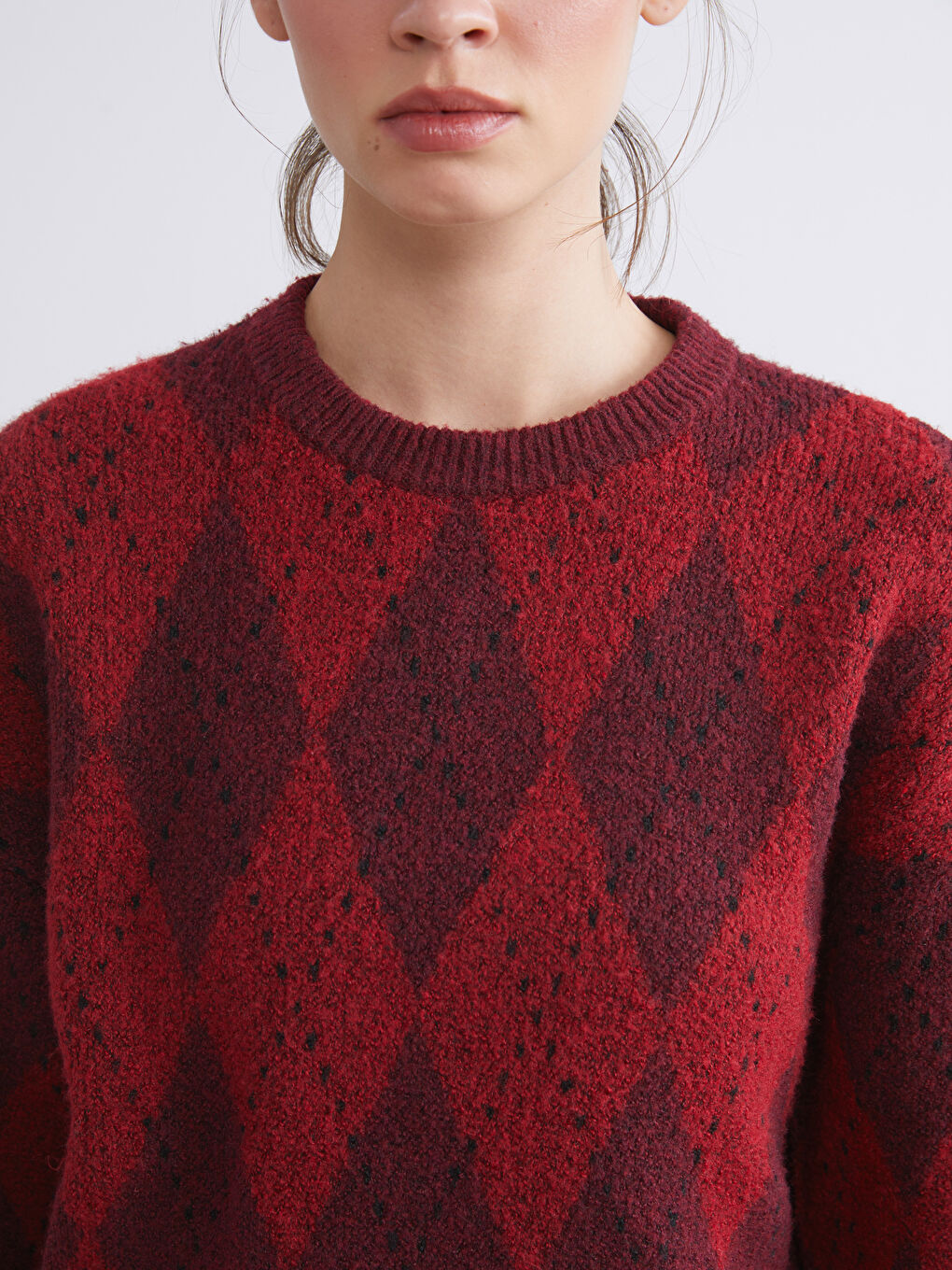 Свитер Женский Оверсайз с Аргайл Узором Трикотажный-2