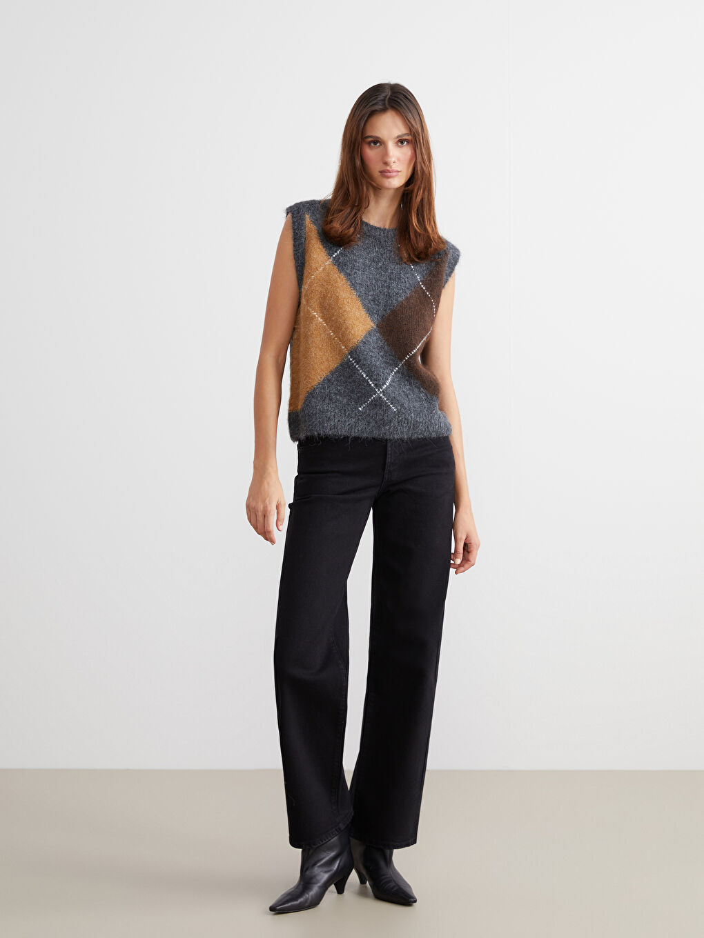 Жена Сиво Пуловер Жилетка-1