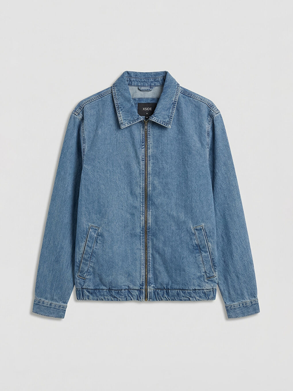 Geacă din denim cu fermoar, croială relaxată pentru bărbați