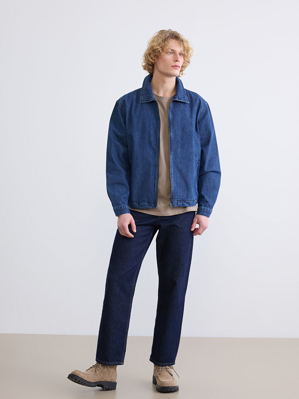 İndigo Loose Fit Gömlek Yaka Erkek Jean Ceket-1