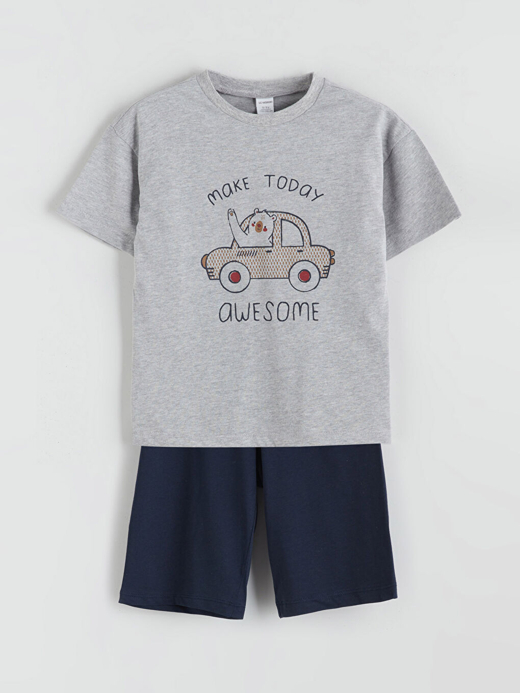 Gri Bisiklet Yaka Erkek Çocuk Tişört ve Şort