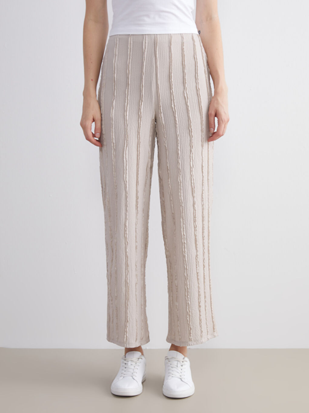 Elasticated Waist Textured Women's Trousers-1