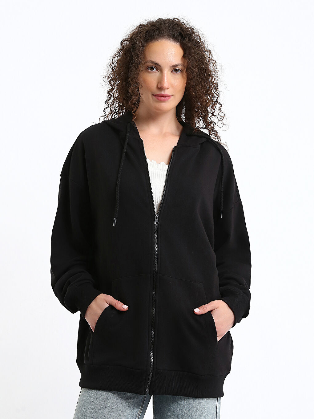 Sweat Zippé Oversize À Capuche Pour Femmes