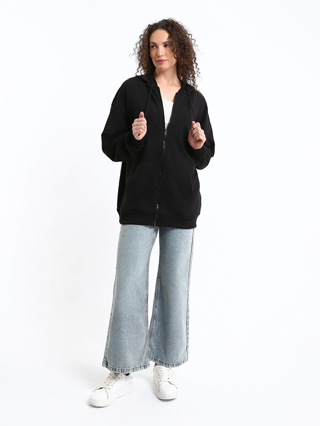 Sweat Zippé Oversize À Capuche Pour Femmes-1
