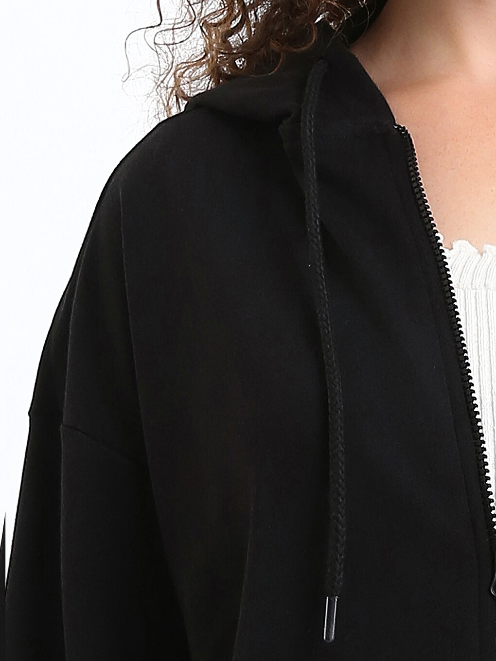Sweat Zippé Oversize À Capuche Pour Femmes-2