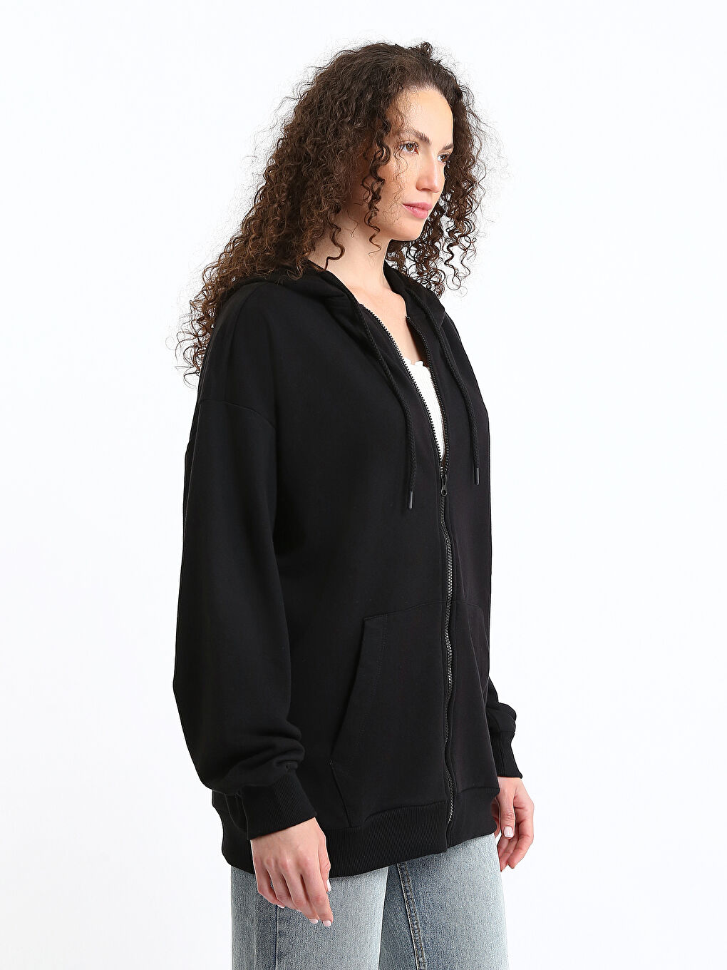 Sweat Zippé Oversize À Capuche Pour Femmes-3