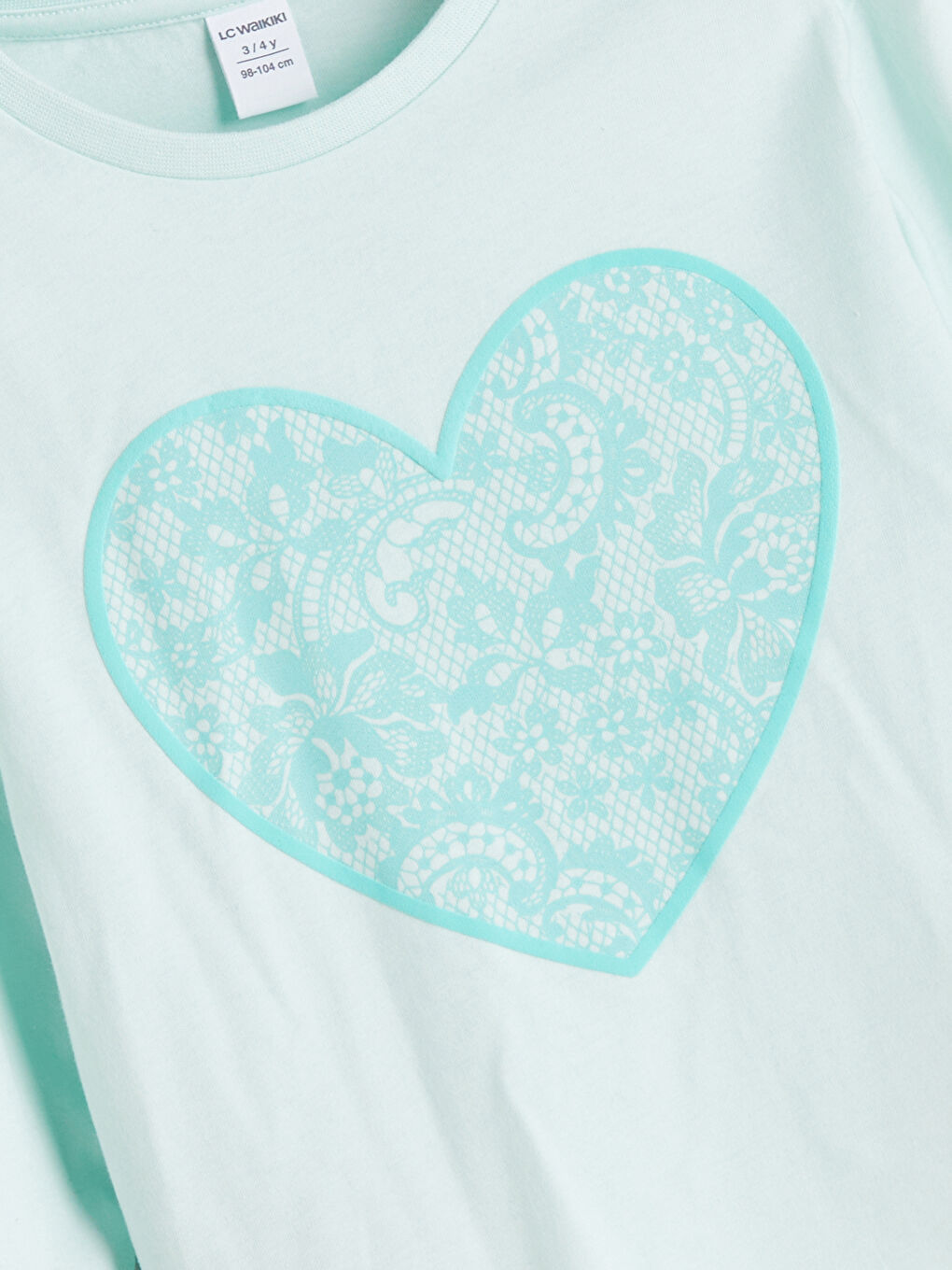Crew Neck Heart Printed Girls' T-Shirt-1