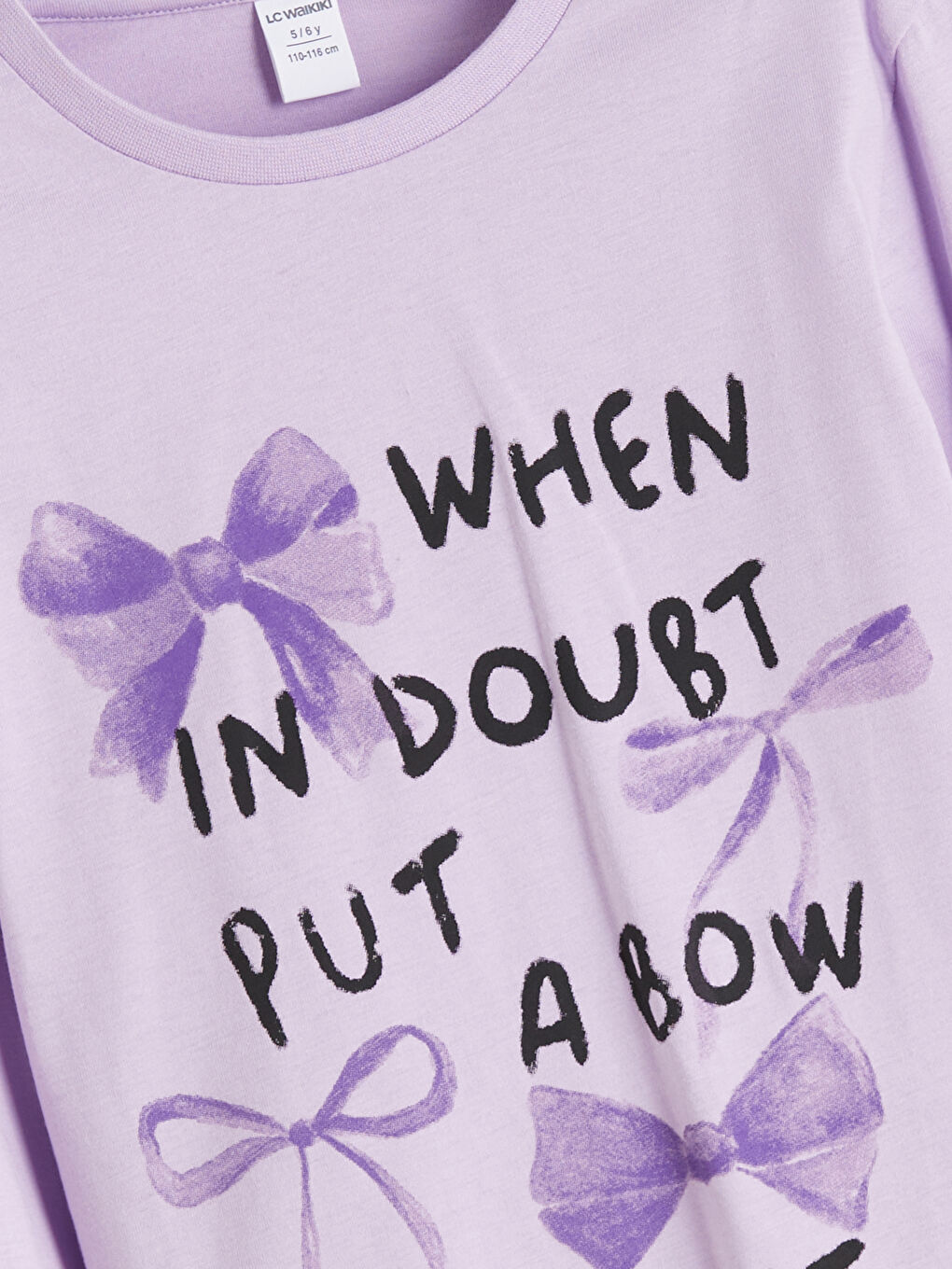 Crew Neck Bow Printed Girls' T-Shirt-1