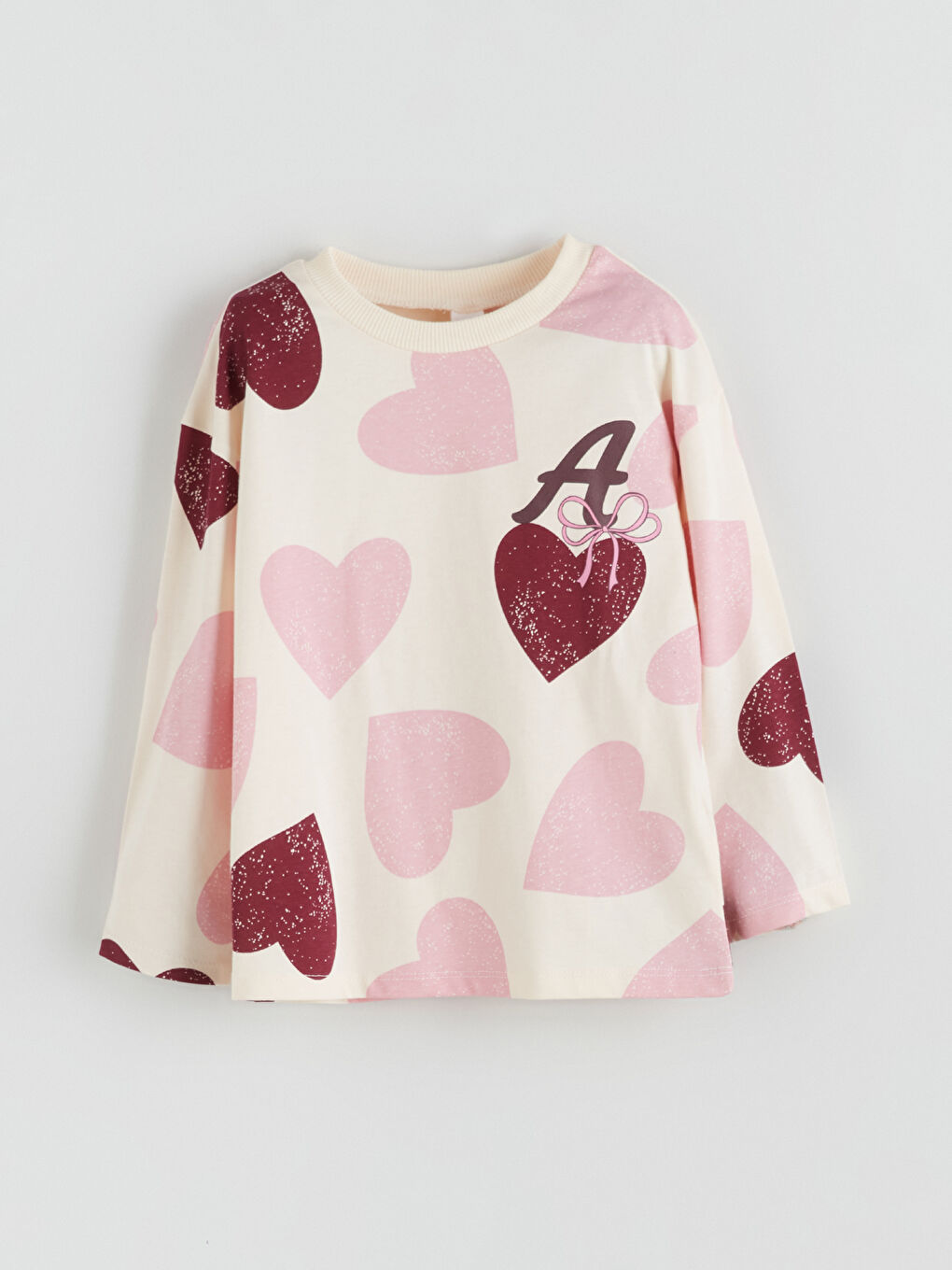 LCW baby Crew Neck Heart Printed Girls' T-Shirt -W5IT32Z1-LRA