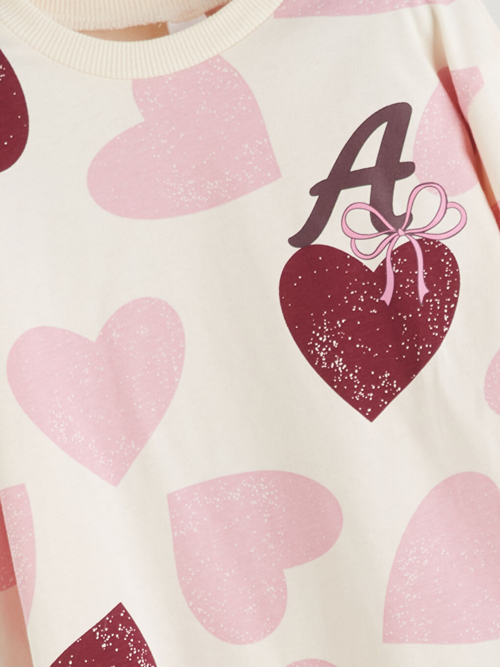 LCW baby Crew Neck Heart Printed Girls' T-Shirt -W5IT32Z1-LRA