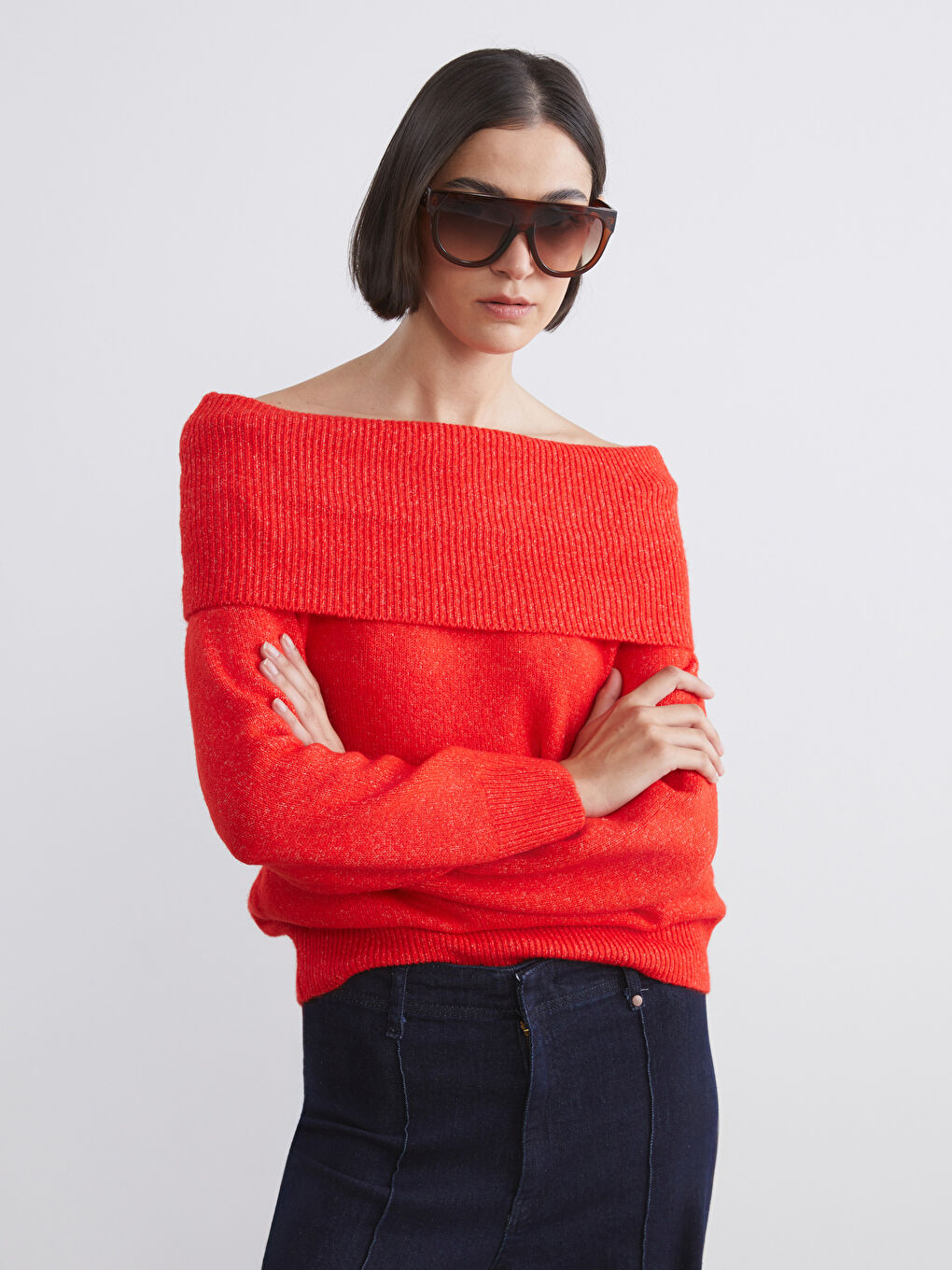 Slash Neck Women's Knitwear Sweater