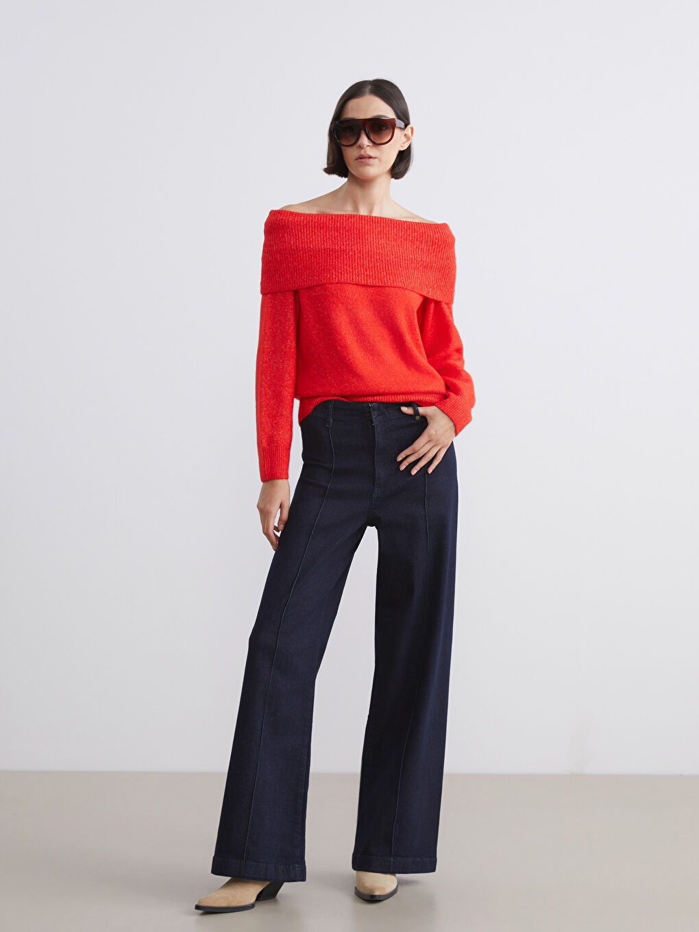 Slash Neck Women's Knitwear Sweater-1