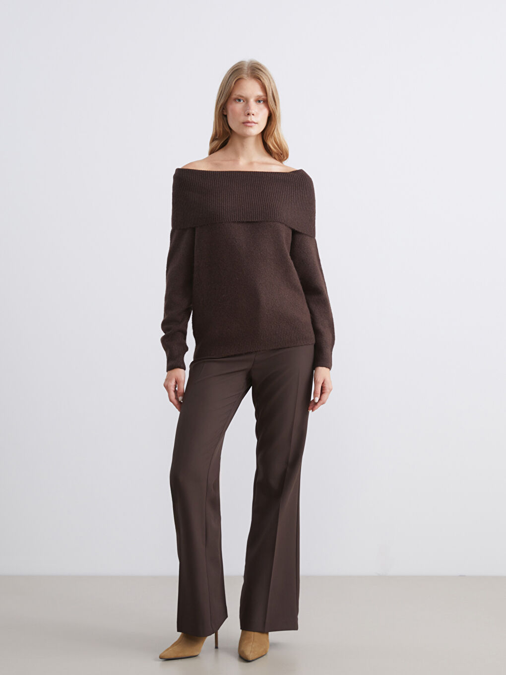 Schulterfreier Ausschnitt Damen Strickpullover-1