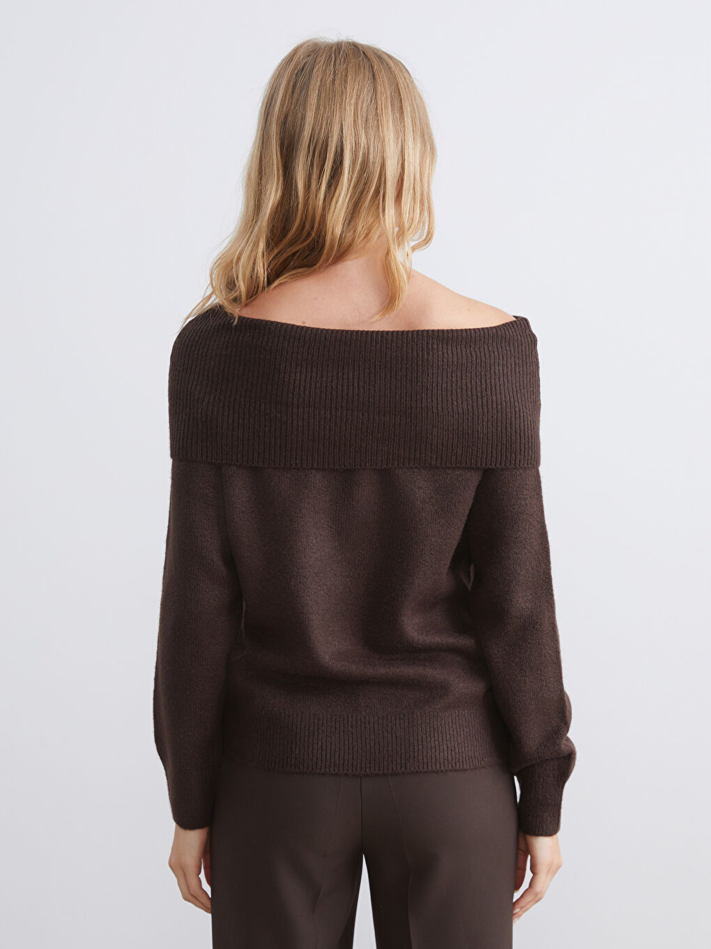 Schulterfreier Ausschnitt Damen Strickpullover-3