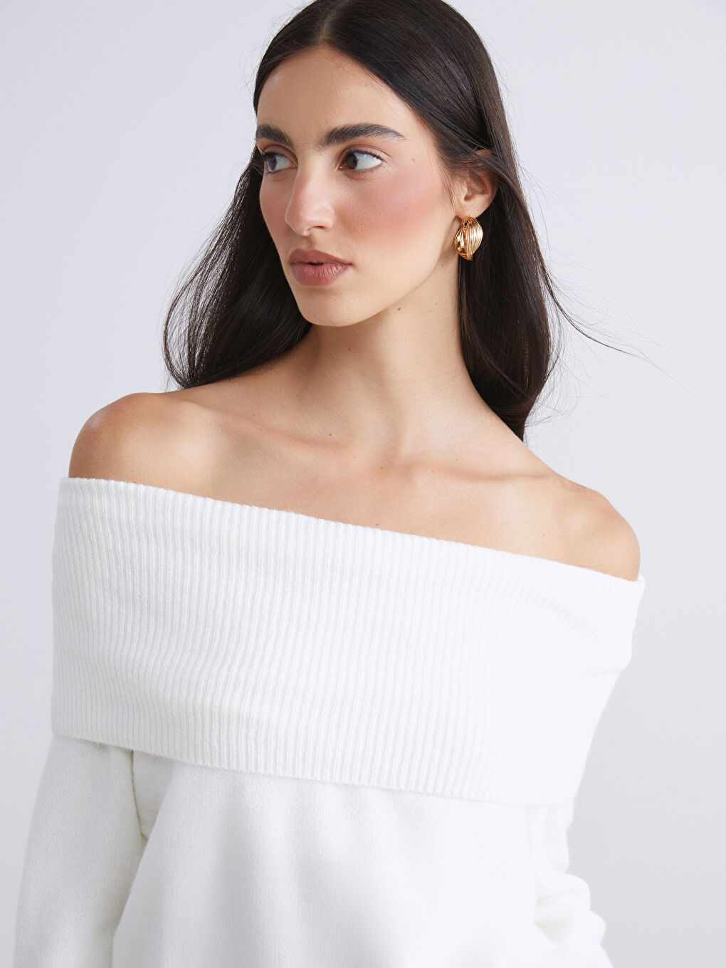 Schulterfreier Ausschnitt Damen Strickpullover