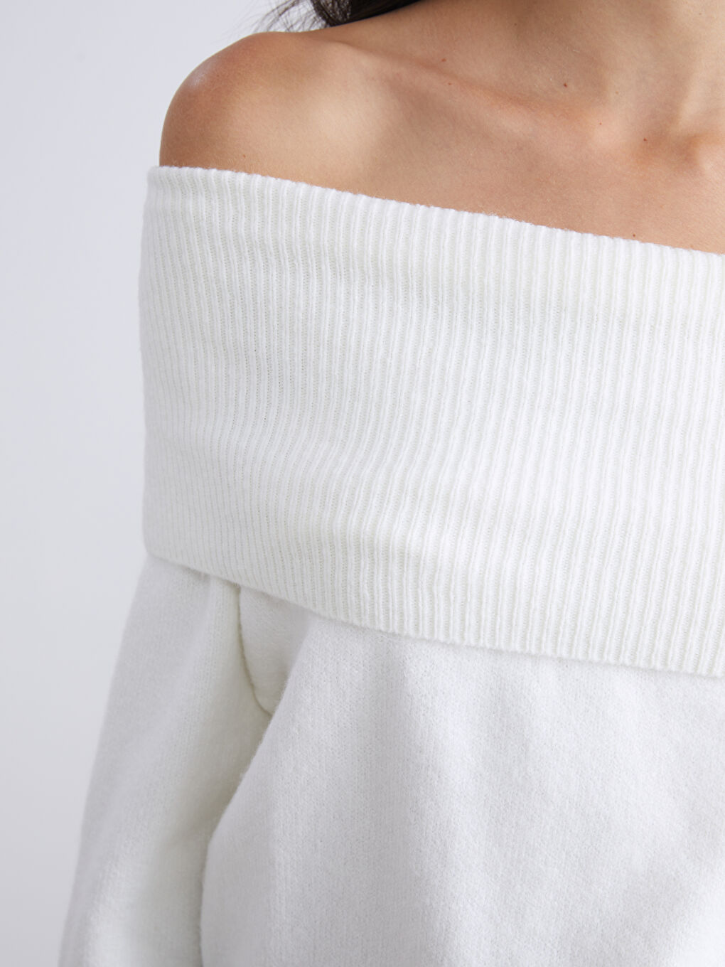 Schulterfreier Ausschnitt Damen Strickpullover-2