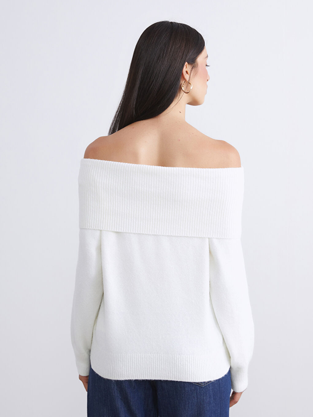 Schulterfreier Ausschnitt Damen Strickpullover-3