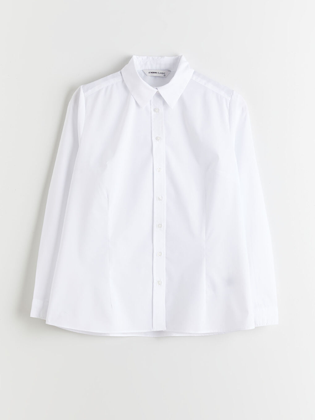 Beyaz Uzun Kollu Basic Kadın Gömlek-2