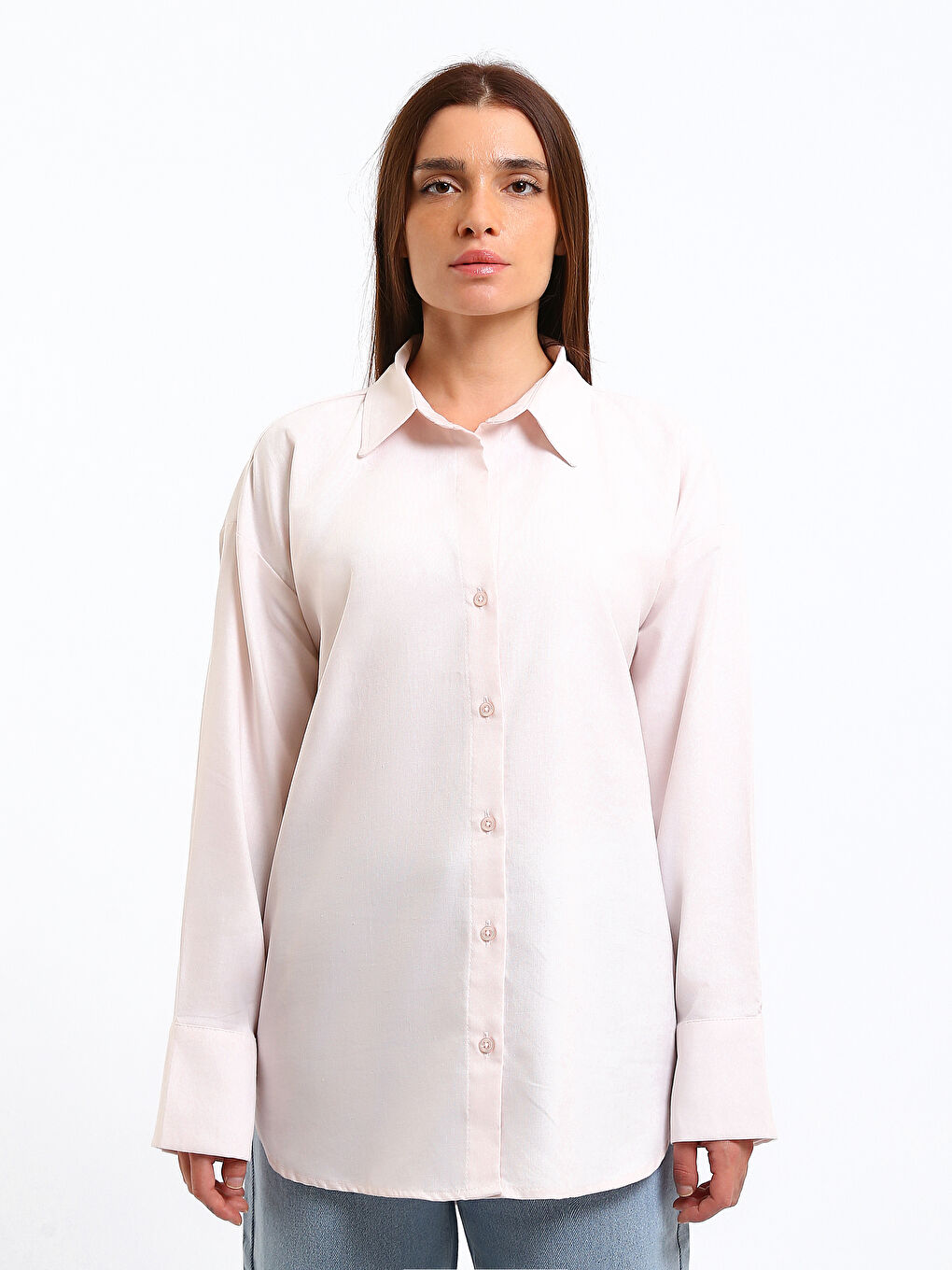 Pembe Oversize Oxford Kadın Gömlek
