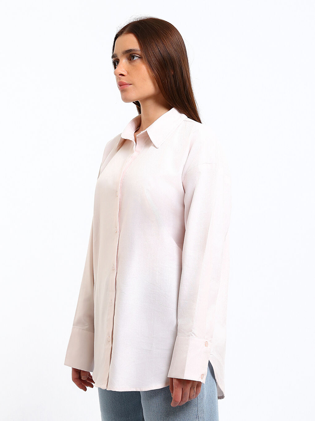 Pembe Oversize Oxford Kadın Gömlek-3