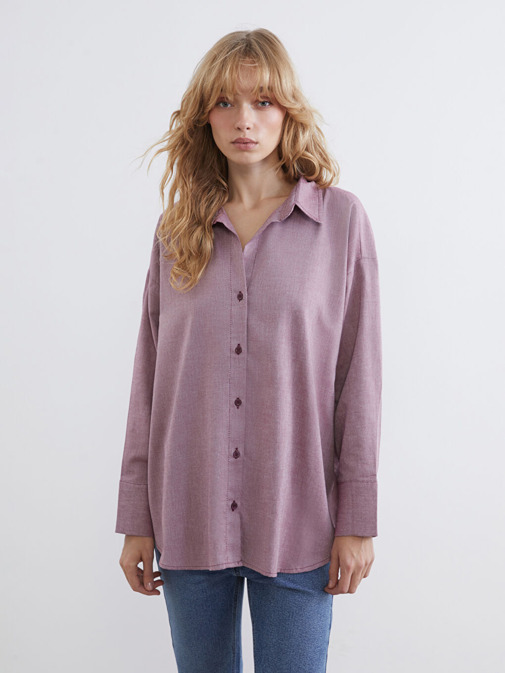 Mürdüm Oversize Oxford Kadın Gömlek