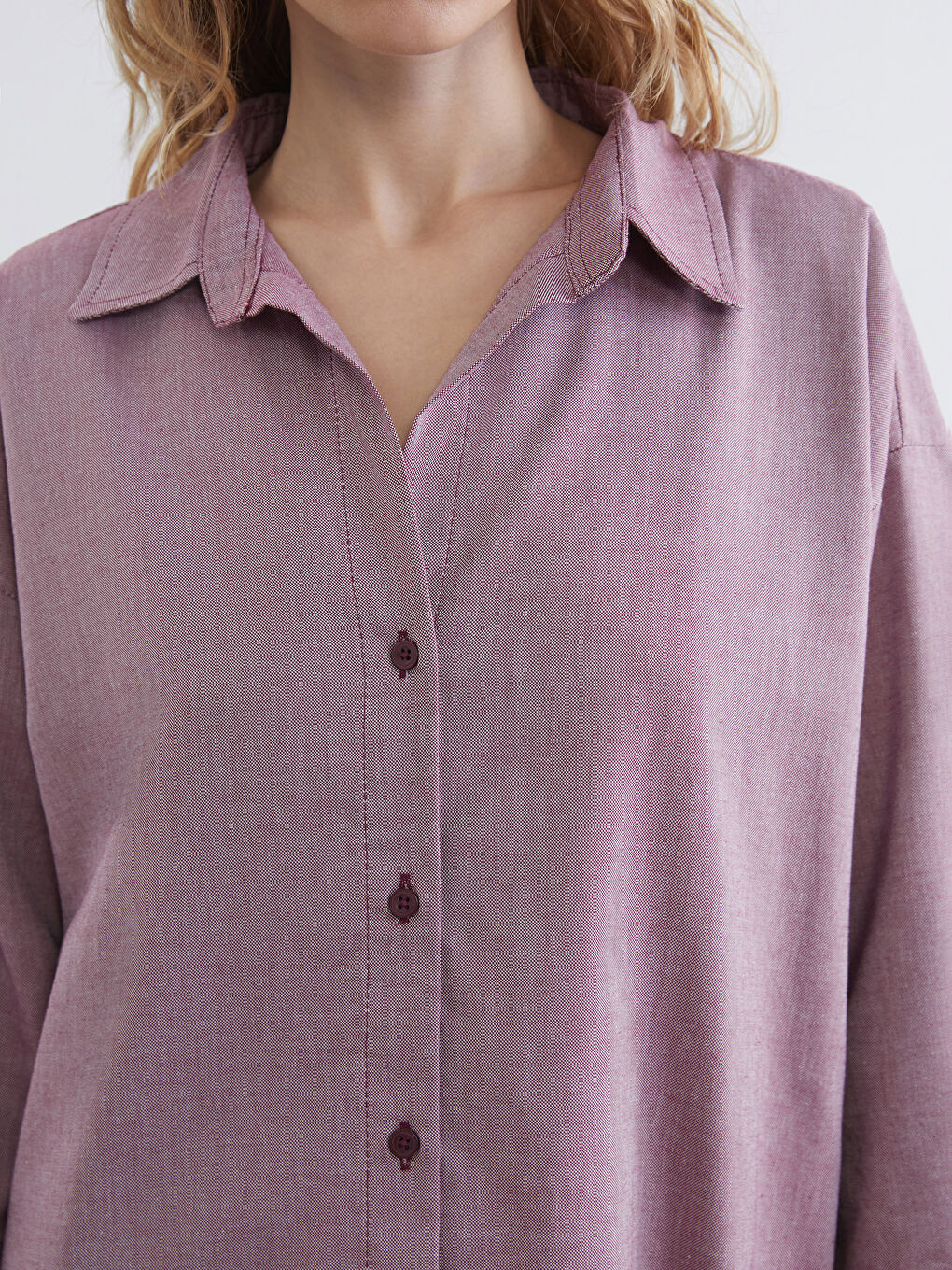 Mürdüm Oversize Oxford Kadın Gömlek-2