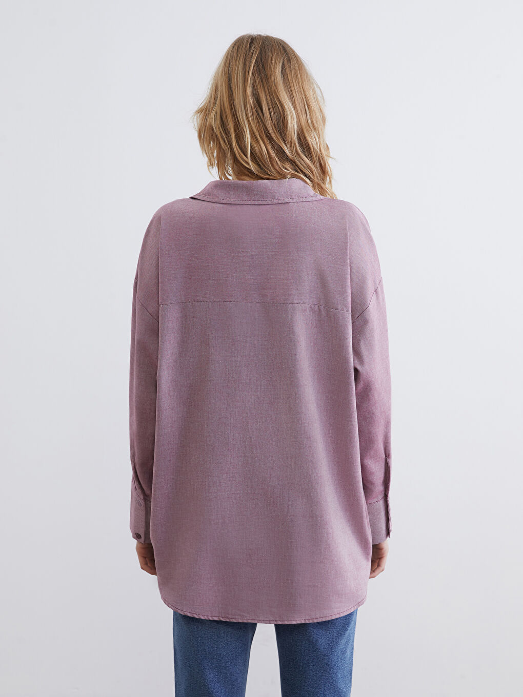 Mürdüm Oversize Oxford Kadın Gömlek-3