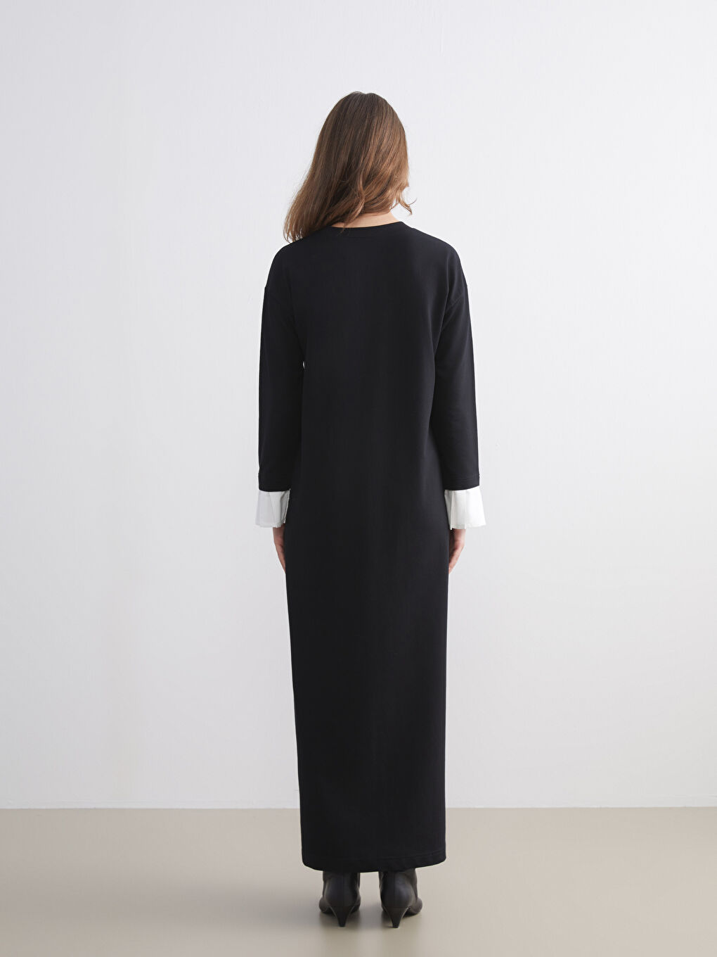 Siyah Bisiklet Yaka Sweat Elbise-2