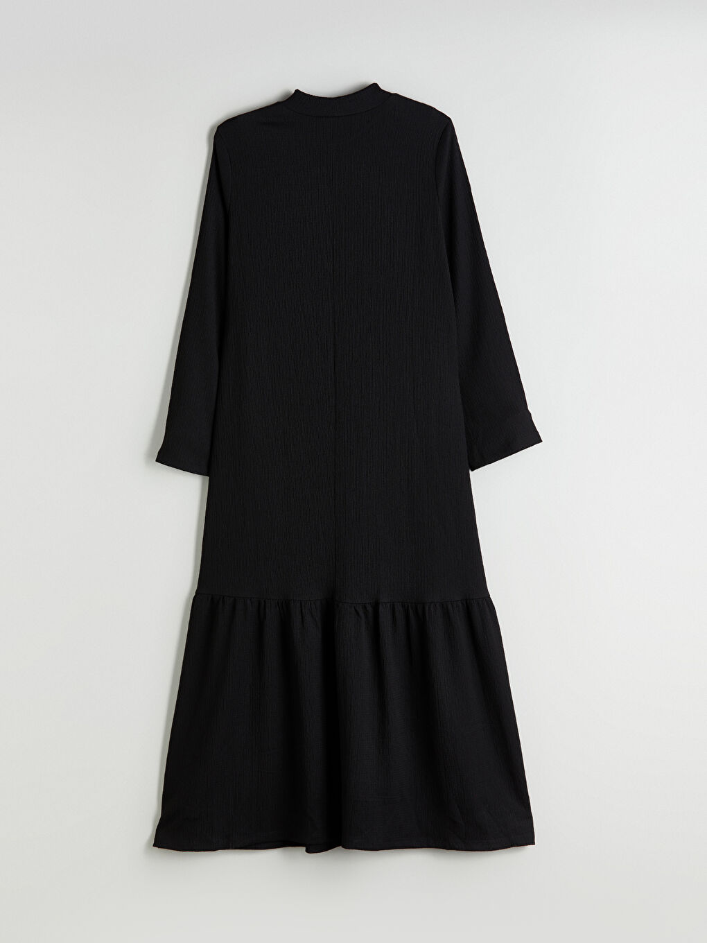 Siyah Dik Yaka Dokulu Katkat Elbise-6